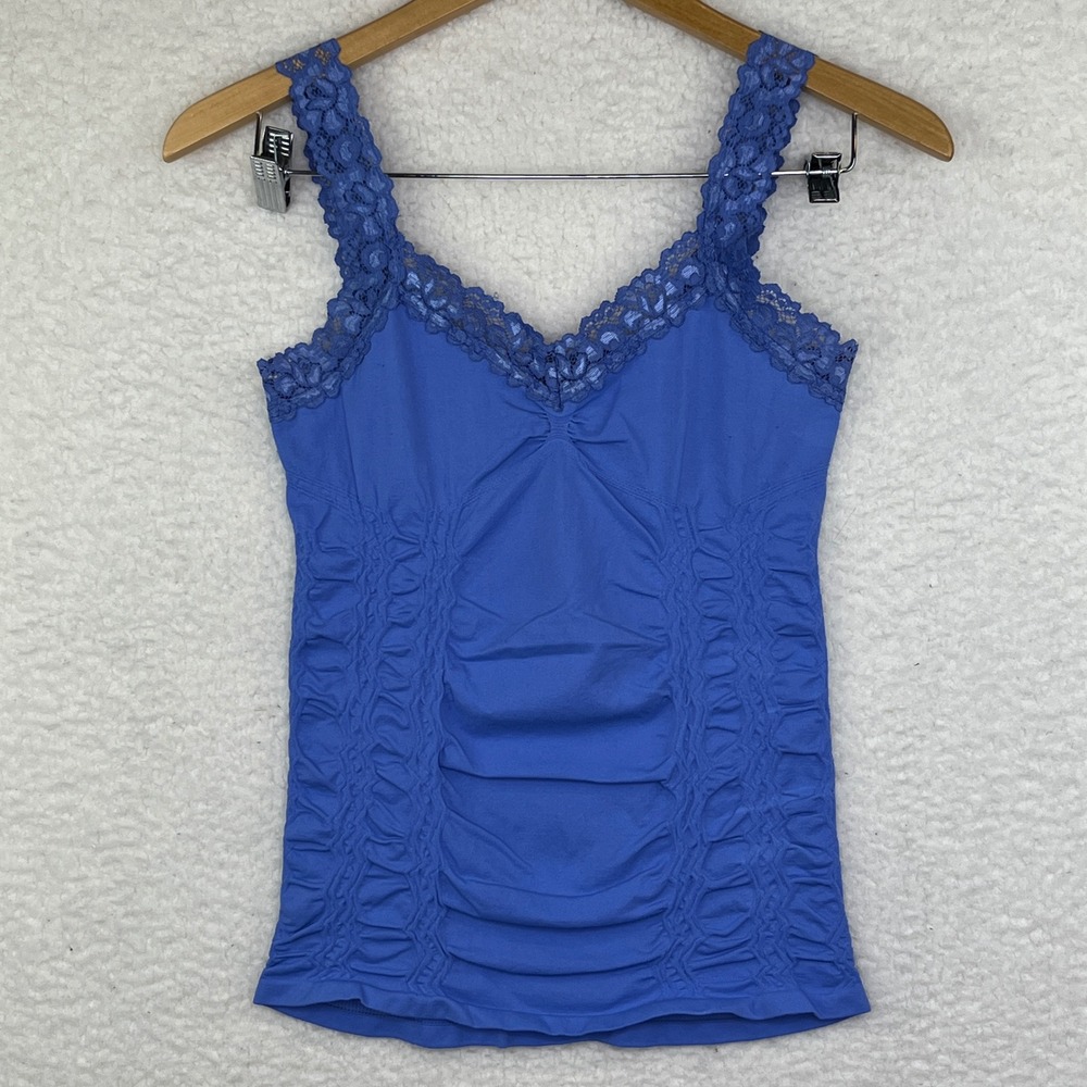 M. Rena Blue Lace Trim Ruched Seamless Camisole Tank Top One Size Style 1878